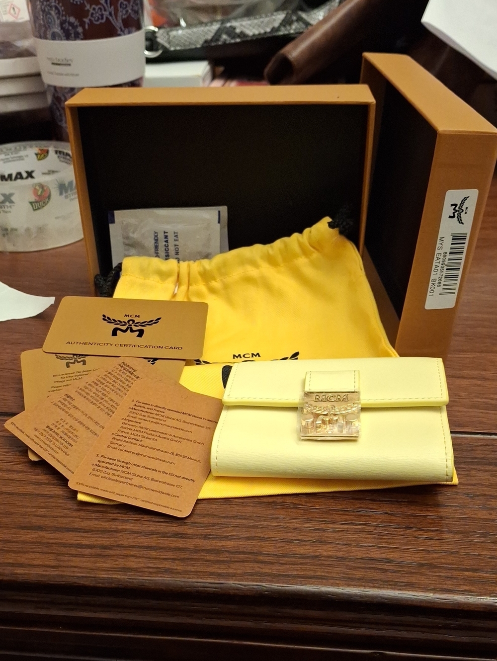 MCM Yellow Mini Wallet Tri-Fold NWT